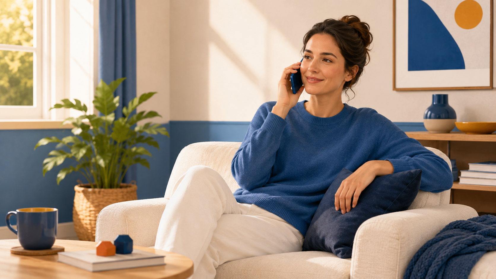 Calm homeowner making a phone call for water heater help