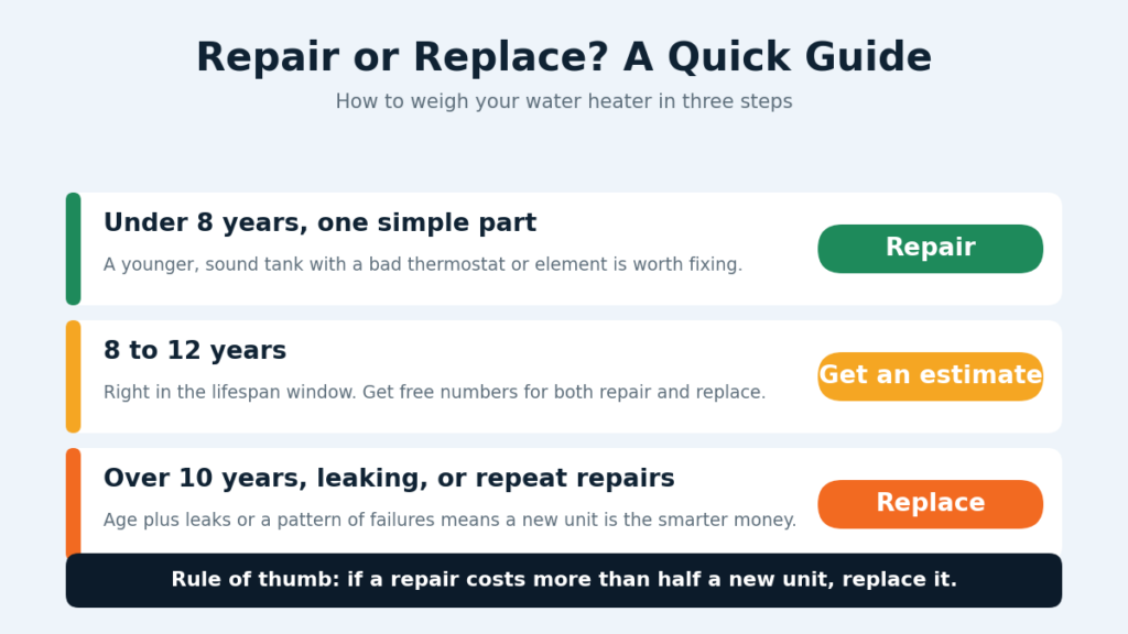 Repair or replace water heater quick decision guide by age and cost