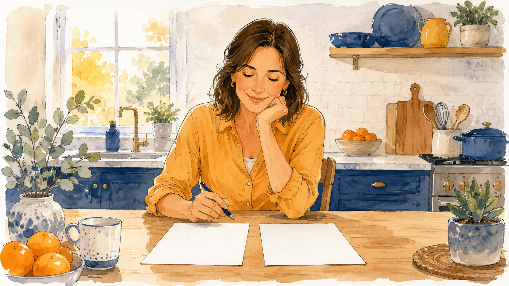 A calm homeowner comparing two water heater quotes at a kitchen table
